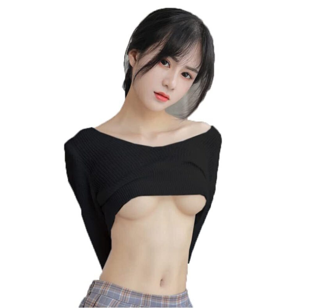 3607 sexy sweater pajamas Japanese students cosplay large underwear black2